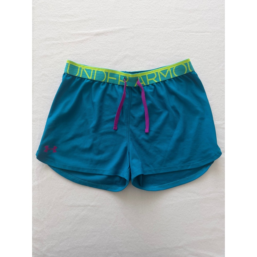 Under Armour Shorts Girls YXL HeatGear Blue Teal Green Logo Waistband Excellent